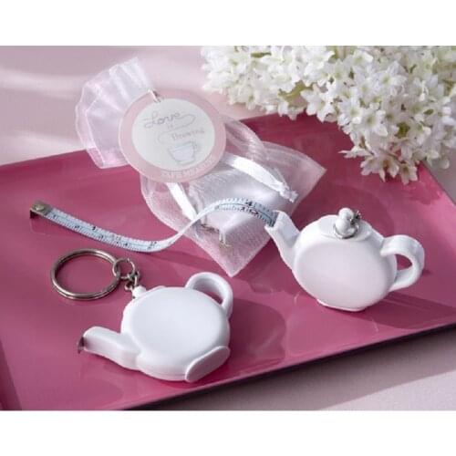 100pcs Wedding Favors and Gift Love is Brewing Teapot Measuring Tape Keychain Party Favor Souvenir WA2055