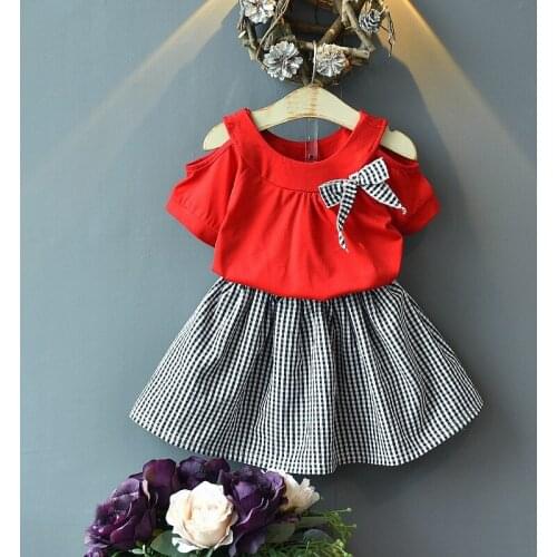 2020 New Summer Pretty Girl Set Floral Children short Sleeve Cold Shoulder T-shirt+Striped Shorts 2PCS KidsSuit Fashion for 2-6Y