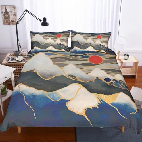 3D Mountains and sun Duvet Cover Pillowcases Bedding Set Au Queen King Size Soft Gife Bedroom Dropshipping