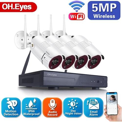4Channel 5MP Wireless WIFI CCTV System 4CH NVR Kit H.265+ 4Pcs Outdoor IP66 Security IP Bullet Camera P2P Video Surveillance Set