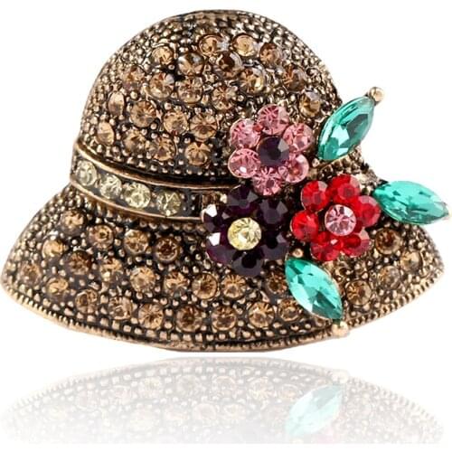 50 pcs/lot Hot Sale Cute Hat Rhinestone Women Brooch Pins For Gift