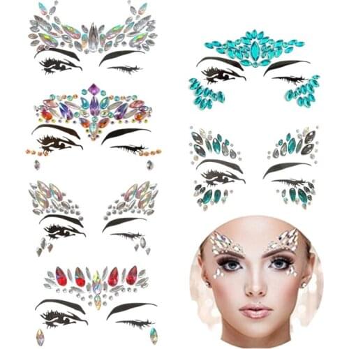 6 Sets Face Gems Rhinestone Mermaid Face Jewels Tattoo - Face Crystal Stickers Tears Gem Stones Bindi Temporary Stickers