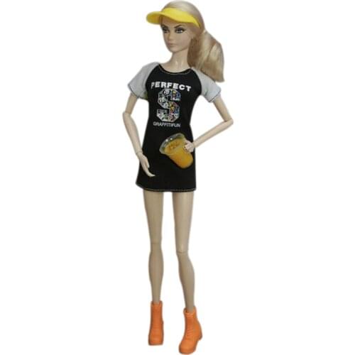 White Black Little Dresses 1/6 BJD Doll Clothes For Barbie Accessories Sport Wear Outfits Baseball Player Clothing Shoes Hat Toy