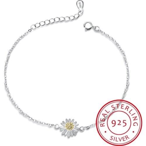 Classic Simple Fashion 925 Sterling Silver Sunflower Daisy Bracelets For Women Jewelry pulseira feminina S-B146