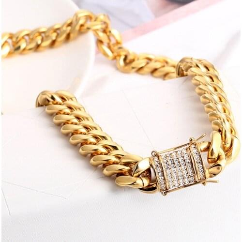 10/12/14mm Gold Tone Stainless Steel Miami Curb Link Chain Necklace Men Boy Jewelry 24"/30"