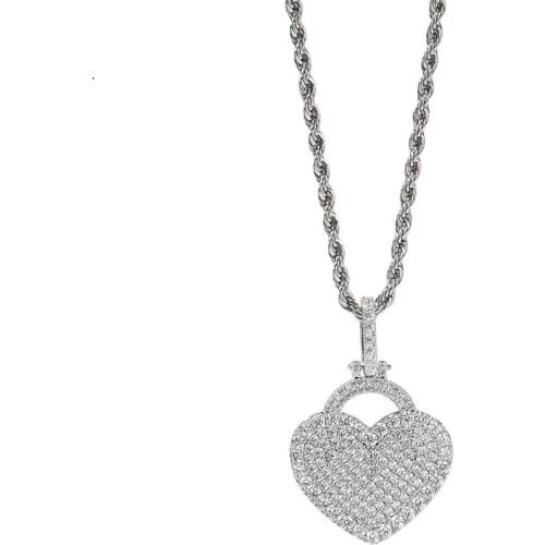 Hip Hop Ice Out Zircon Love Locket Necklace Pendant Gold Plated Love Lock Chain Men Jewelry