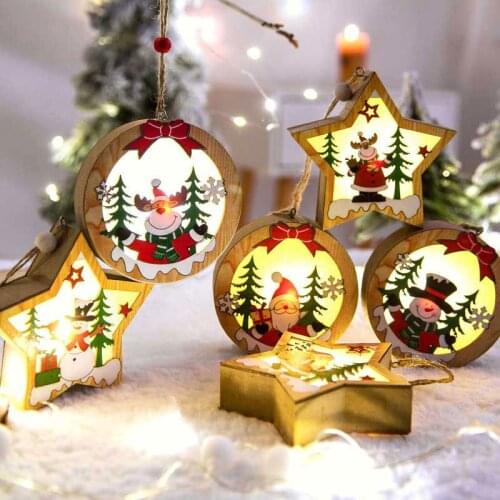 Wood Christmas Tree Led Light Pendants For Home Hanging Ornaments House New Year Holiday Xmas Decorations Craft