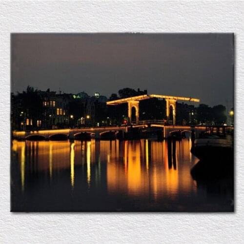 Beautiful craft product as Canvas print painting from photo of europe city nigh landscape for room wall free shipping