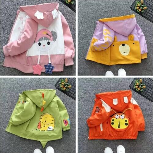 Spring Hooded Coat Jacket For Girls Clothes Boy Autumn Top Baby Kids Windbreaker Coat Boys Cartoon Hoodies Children Outerwear