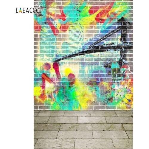 Laeacco Graffit Backdrops Colorful Pattern Brick Wall Party Celebration Baby Child Portrait Photography Background Photo Studio