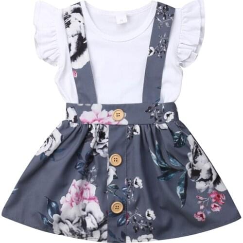 Emmababy Summer Sleeveless Jumpsuits Short Gray Floral Skirt Costume Clothing 2PCS Outfits Toddler Kids Baby Girls Clothes Set