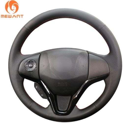 MEWANT Black Artificial Leather Car Steering Wheel Covers for Honda Jazz HR-V HRV City Honda Fit 2015 2016 2017 2018 2019-2020