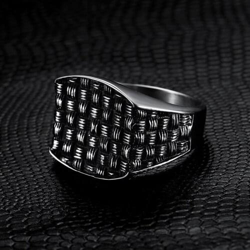 Megin D Vintage Personality Black Pitting Meshing Titanium Steel Mens Rings for Men Father Lover Friend Fashion Gift Jewelry