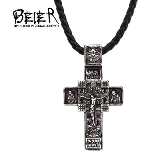 Beier Crucifix Catholic Religious Cross Religious Christian Stainless Steel Pendant Men Necklace Jewelry LLLHP185P