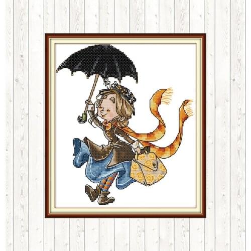 A Girl with An Umbrella Embroidery Needlework Sets Cross Stitch Kits Counted 14ct 11CT Cross Stitch Wall Home Decor Needlepoint