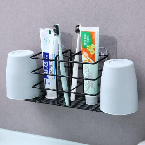 Bathroom Storage Shelves & Racks Punche-free Toothbrush Holder Set Wall-Mounted Bathroom Organizer Washroom Accessories