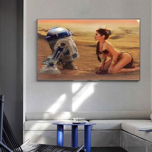Star Wars Movie Poster Wall R2D2 and Sexy Women Canvas Painting Wall Art Picture for Living Room Home Decor Caudro