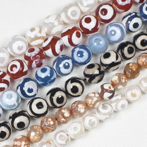 Faceted/Smooth Many Color 3 eyes Dzi Agate Round Beads , For DIY Necklace Bracelat Jewelry Making