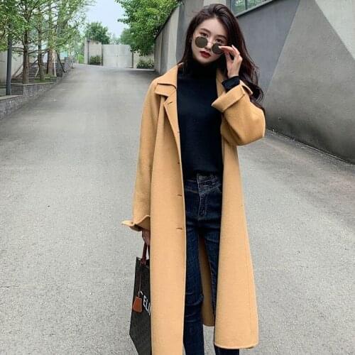 2021 autumn and winter new medium long double-sided cashmere coat womens pure wool loose thickened wool coat