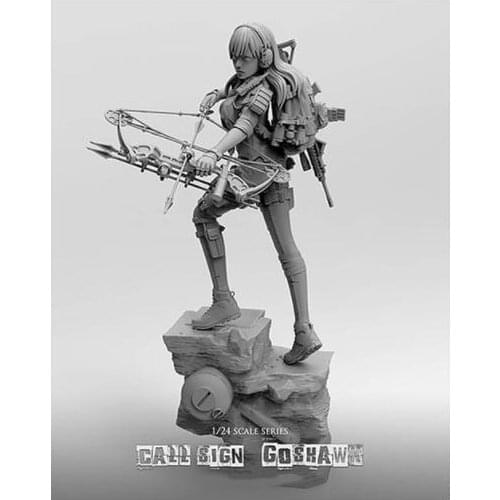 New Unassembled 1/24 75mm modern girl with sword with base Resin Kit DIY Toys Unpainted resin model