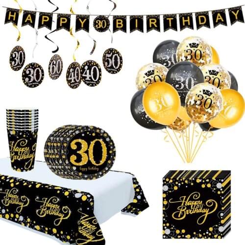 Birthday Party Disposable Tableware Happy Birthday Balloons Banner Adult 30th 40th 50th Birthday Party Decorations Supplies