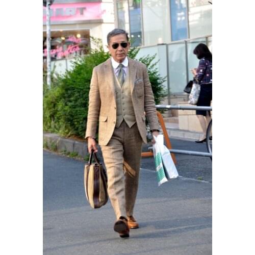 Latest Coat Pant Designs Tan Khaki Linen Men Suit Beach Slim Fit 3 Piece Tuxedo Custom Blazer Groom Prom Suits Terno Masculino L