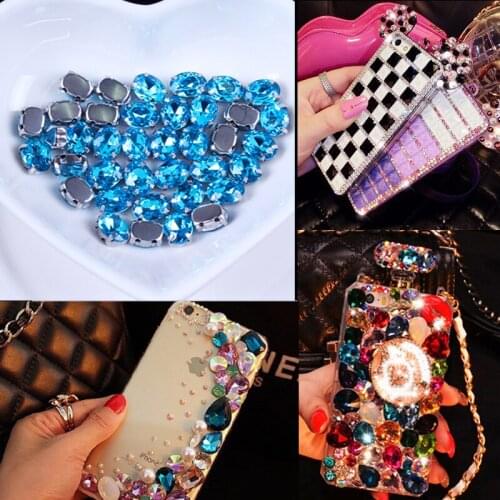 Pulaqi All-size Oval Multicolor Glass Crystal Stone Sewing Rhinestones Jewelry 4-Holes Silver Claw Button Wedding Decoration DIY