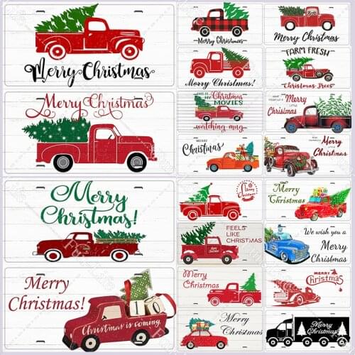 Christmas Truck Metal Signs Poster Christmas tree Tin Plaque Retro Plate for Cafe Bar Pub Home Decor Christmas Gift 30x20cm
