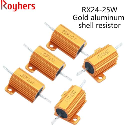 RX24-25W Gold Aluminum Shell High Power Resistance 1R/2R/3R/5R/10R/1K/2K/5K/10K/100K