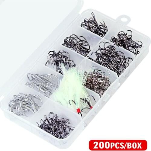 200Pcs/Box fishing tackle Mixed Size 1/0-2/0-3/0-2/4/6/8/10 Fishing Hook High Qulity Brown Color Jig Big Hook Treble Hooks