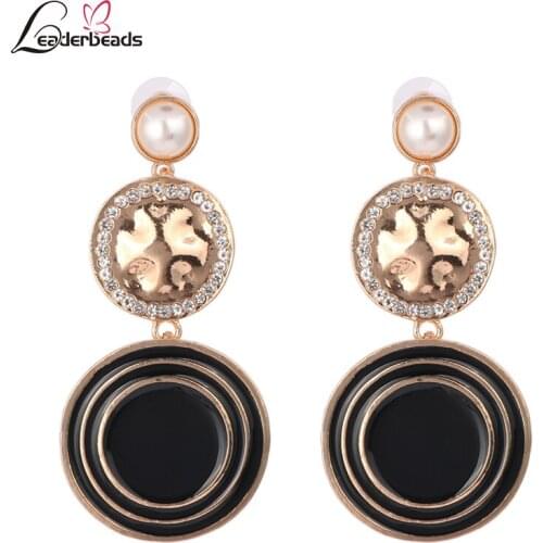 2019 ZA Trendy Big Circular Crystal Long Tassel Drop Earrings Hyperbole Black Geometric Statement Dangle Earrings Jewelry