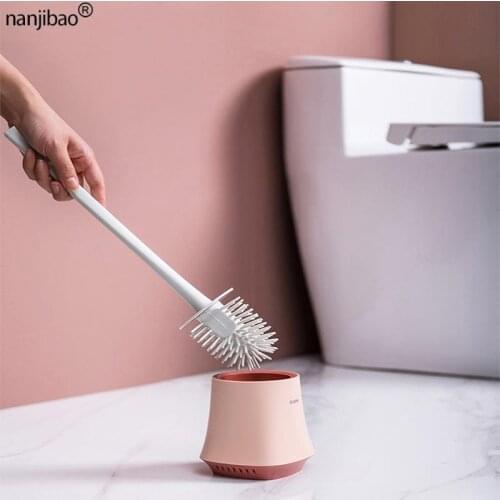Bathroom Silicone Brush Head No Dead Corner Cleaning Brush Long Handle Toilet Brush Set Can Store Water and Automatically AirDry