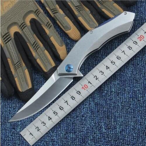 Flipper folding knife D2 Satin Drop Point Blade CNC Stainless Steel Handle Ball Bearing Folder Knives EDC Tools CK0417
