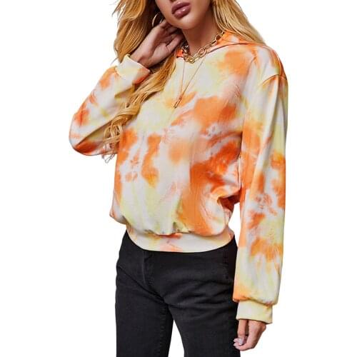 Fashion tie dry Hoodie sweatshirts Autumn Long sleeve Ladies Pullovers Casual Loose Hooded Tops Streetwear Femme