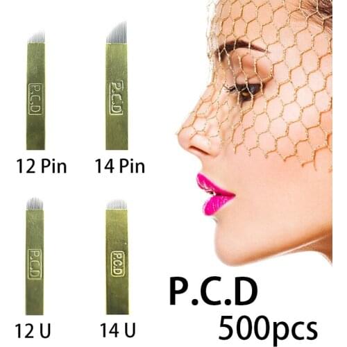 50pcs U-shaped Needle 12/14/18/19 NeedlePermanent Tattoo Eyebrow Blade EmbroideryPCD Manual Makeup Eyebrow Tool Golden Packaging