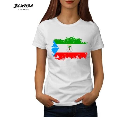 BLWHSA Equatorial Guinea Flag Printing T shirt Women Fashion Cotton Funny T-shirts Summer Equatorial Guinea National Flag Tees