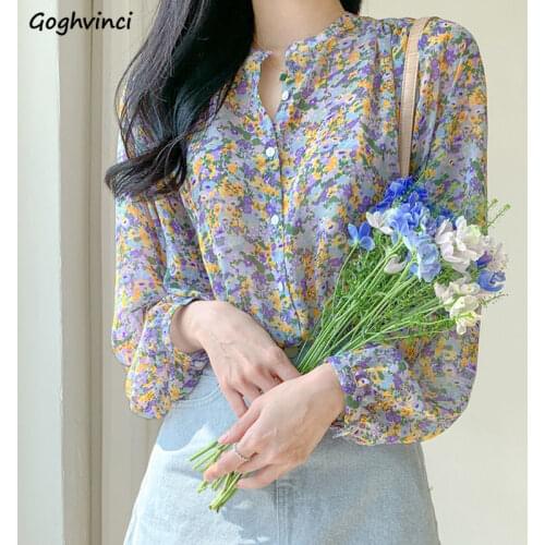 Shirts Women Floral Printed Leisure Loose Elegant Chiffon Tops Blouses Trendy All-match Temperament Korean Style Popular Retro