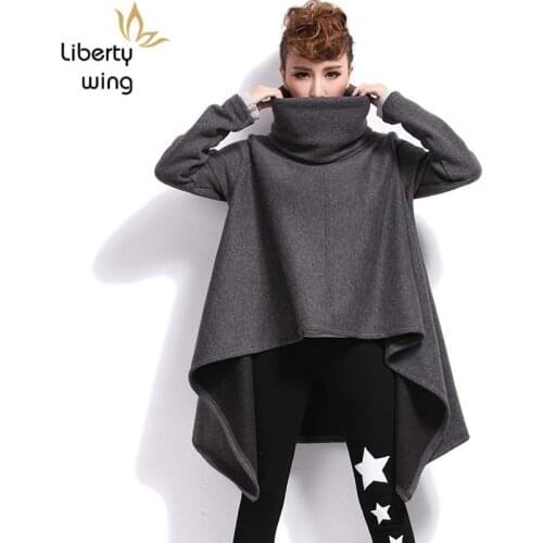 2020 New Autumn Winter Turtleneck Long Sleeve Loose Fit Irregular Thick Sweatshirt Women Fashion Pullovers Hip Hop Streetwear
