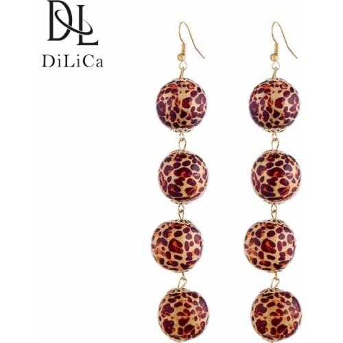 DiLiCa Fashion Women Wooden Earrings Dangle Long Earrings Wood Jewelry Boho Geometric Statement Drop Earring drewniane kolczyki