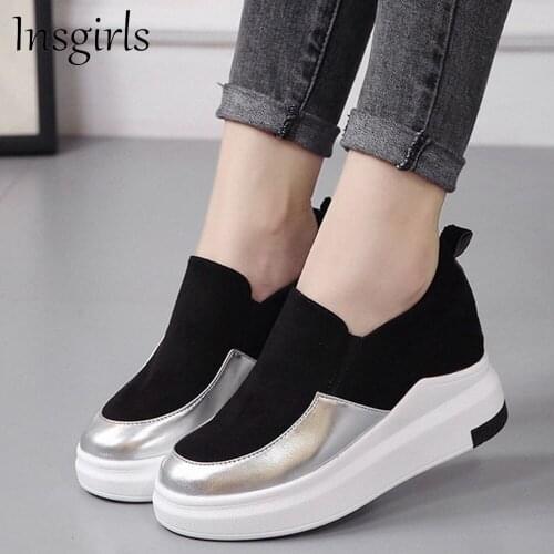Womens Wedge Sneakers 2021 Spring Autumn New Patchwork Ladies Slip On Loafers Home Outdoor Walking Running Sport Shoes