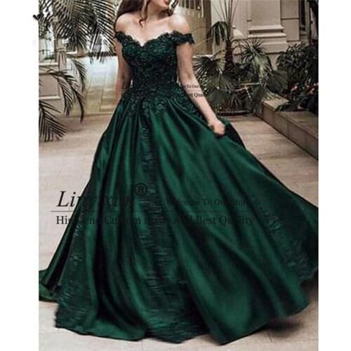 2020 Teal A-Line Off Shoulder Evening Dresses Long with Appliques V-Neck Short Sleeve Formal Evening Party Dress for Women