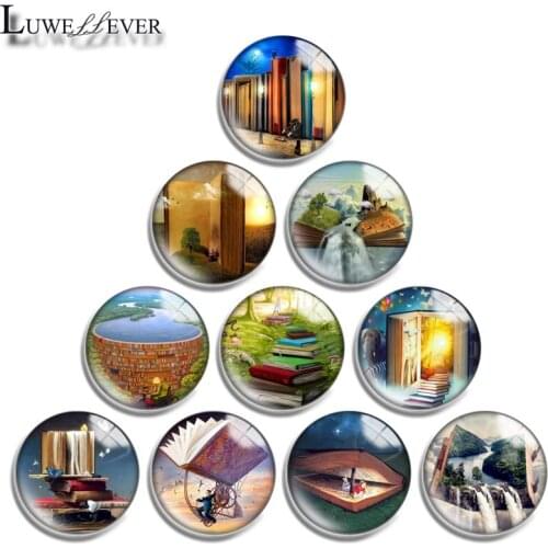 12mm 14mm 16mm 20mm 25mm 30mm 687 Book Mix Round Glass Cabochon Jewelry Finding 18mm Snap Button Charm Bracelet