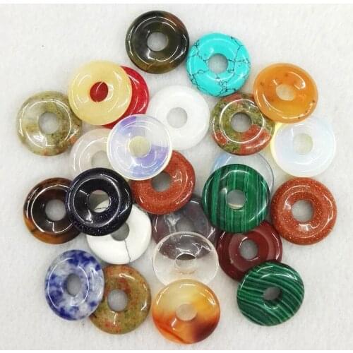 18mm Round Natural Stone Pendant Safe Clasp Pendant For DIY Necklace Bracelet Earring Charm Jewelry Accessories Making 1Pcs