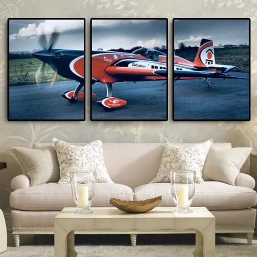 3 Panels Retro Aircraft Canvas Pop Art Fighter Scandinavian Posters and Prints Airplane Painting Wall Picture for Living Room