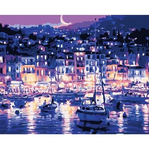 50x40cm Canvas Digital Oil Painting Romantic Harbour Paint By Number Kit Set No Frame For DIY Craft Home Decor