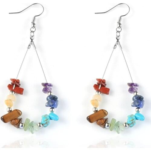 7 Chakra Reiki Women Dangle Earrings Healing Balance Natural Chip Stone Beads Drop Earring Water Drop Statement Trendy Jewelry