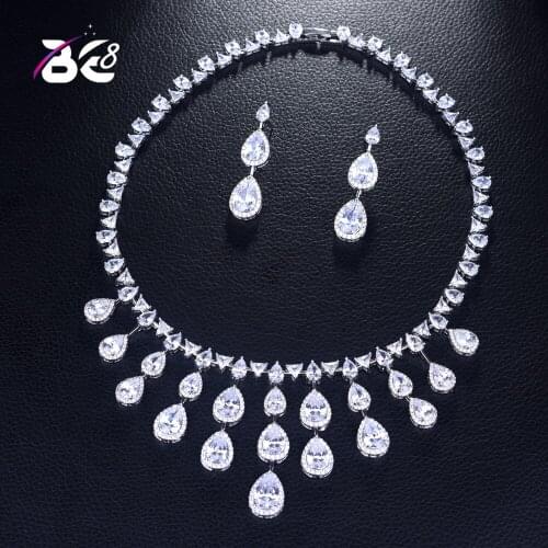 Be 8 New White Bridal Cubic Zirconia Necklace Earrings Sets or Women Luxury Dubai African CZ Stone Wedding Jewelry Sets S382