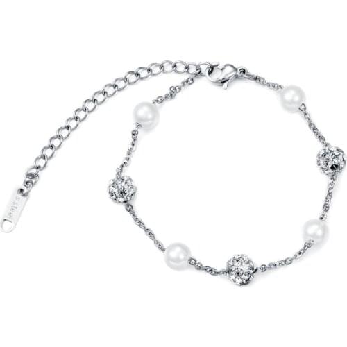 STEEL/Rose Gold Color CZ Pearl Bracelet Bangles For Women Charm Stainless Steel girl summer Hand Jewelry Gift Dropshipping