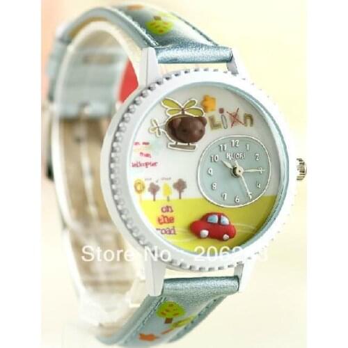 KR703 Kuori watch 3D road kids watch DIY Handmade Genuine Leather Quartz Children watch 1pc+free shipping