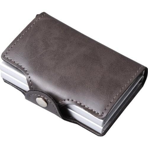 Crazy Horse double Aluminum Leather Credit Card Holder RFID Wallet Automatic pop up Anti-theft Purse Business ID Cardholder